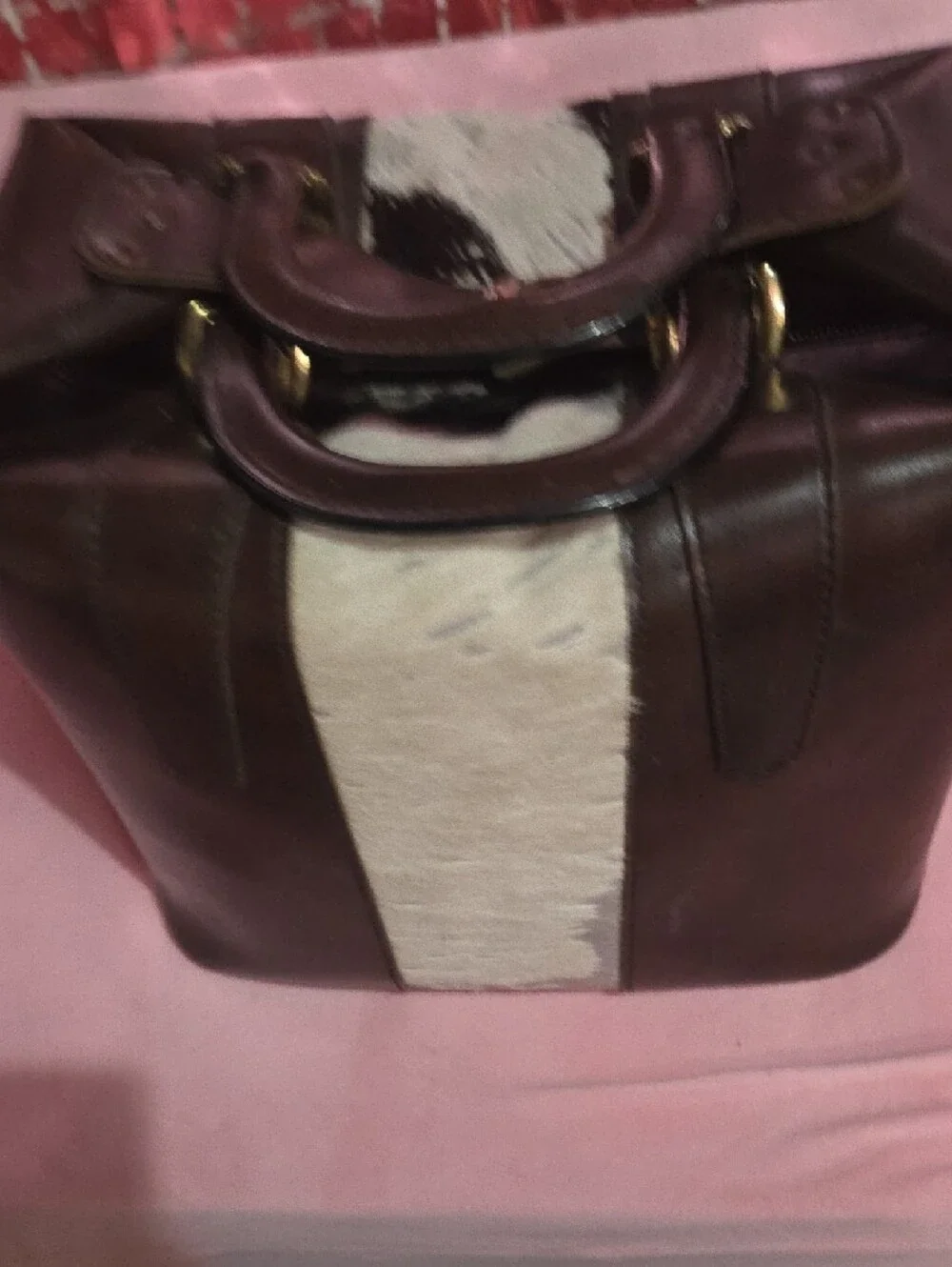 Brown Leather & Cream Haircalf Tote Bag Handmade
